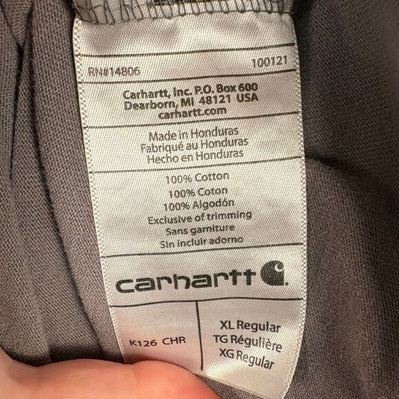 XL Charcoal Grey Long Cuffed Sleeved Original Fit Cotton Men’s Carhartt T-shirt - Picture 4 of 13